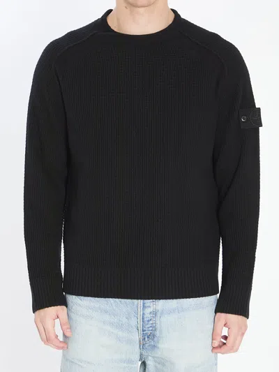 Stone Island Cotton Chenille Knit Sweater In Black