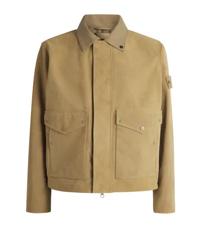 Stone Island Ghost Piece Split Leather Jacket In Neutral