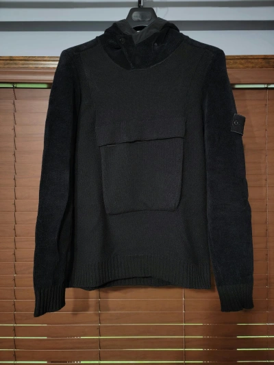Pre-owned Stone Island Ghost Piece Wool Hoodie With Cotton Chenille In Black