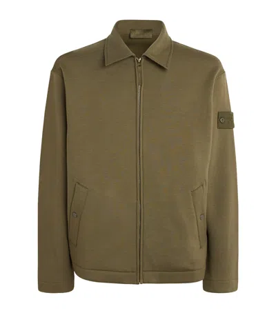 Stone Island Ghost Piece Wool-cotton Zip-up Cardigan In Green