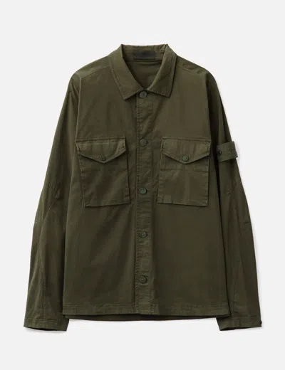 Stone Island Ghost Stretch Cotton Twill Overshirt In Green