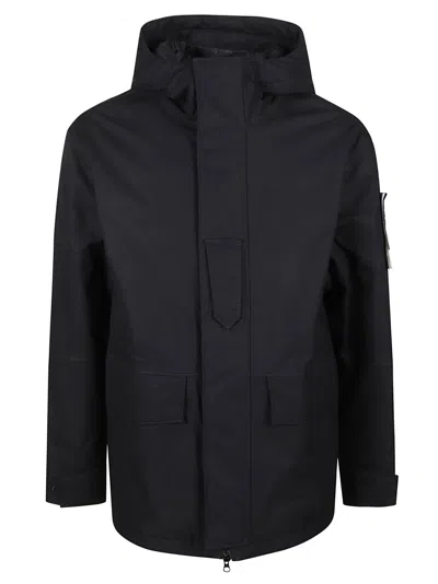 Stone Island Concealed Fitted Parka In Nero