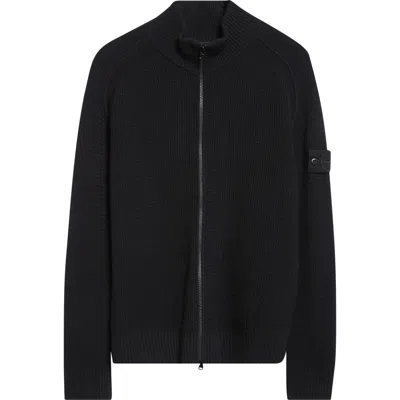 Stone Island Ghost Virgin Wool Zip Cardigan In Burgundy