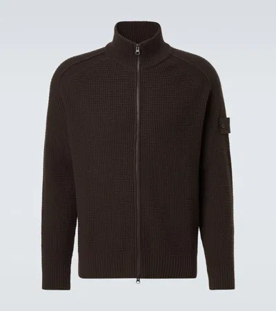 Stone Island Ghost Waffle-knit Virgin Wool Jacket In Brown