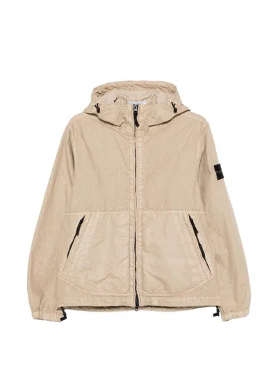 Stone Island Giacca Con Cappuccio E Zip Beige  In Gold