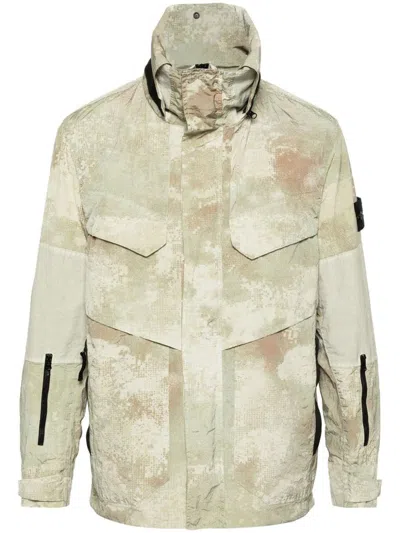 Stone Island Compass-badge Hooded Jacket In Beige