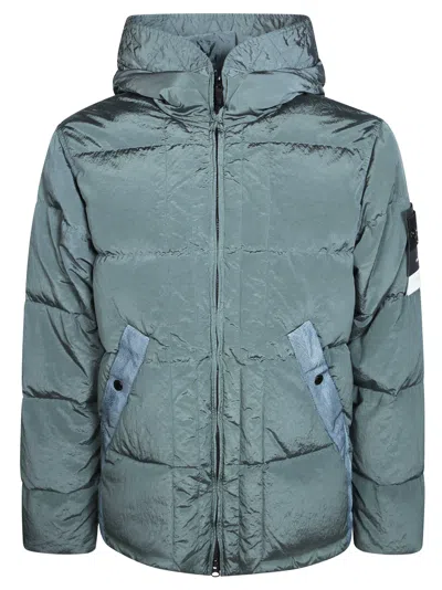 Stone Island Giacca Shiny Crinkled Quilted Down Jacket In Blue