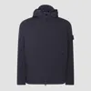 Stone Island Modern Black Leather Jacket With Hood And Zip Closure In Blue