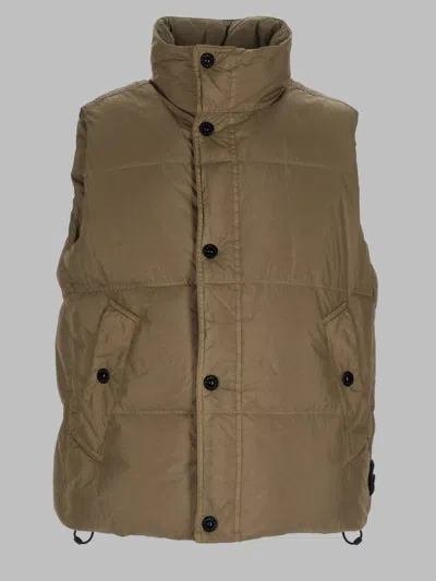 Stone Island Gilet Imbottito In Piuma Resistente Al Vento Con Antigoccia In Brown