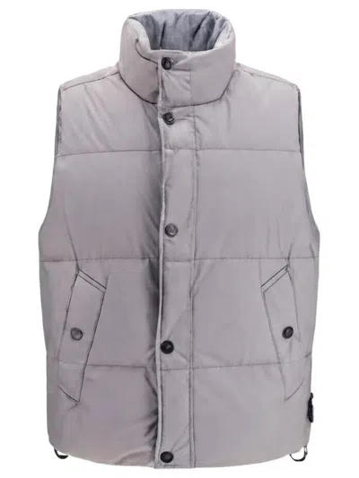 Stone Island Gilet Imbottito In Piuma Resistente Al Vento Con Antigoccia In Gray