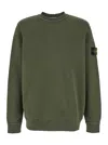 Stone Island Organic Cotton Sweatshirt With Removable Logo Patch In Green
