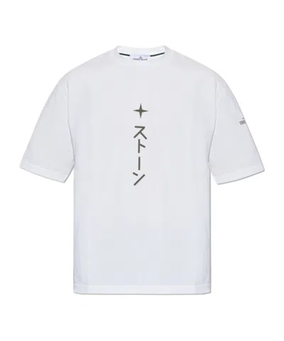 Stone Island Graphic Printed Crewneck T-shirt In White