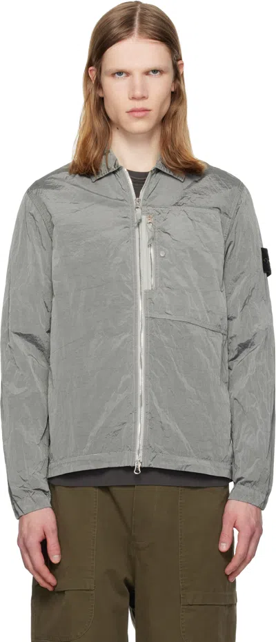 Stone Island Vertical Chest Pocket Jacket With Adjustable Cuffs In Gray