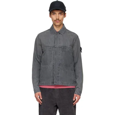 Stone Island 4100006 Black Denim-light Grey-wash Coach Jacket With Multiple Pockets In Gray