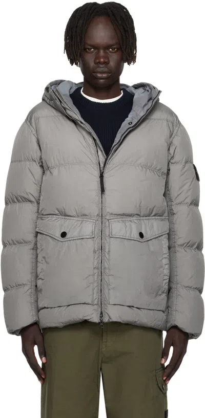 Stone Island Gray 4100011 Hooded Nylon Down Jacket