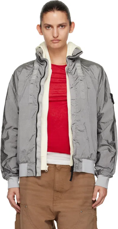 Stone Island Gray 4100064 Nylon Metal Econyl Watro-tc Bomber Jacket