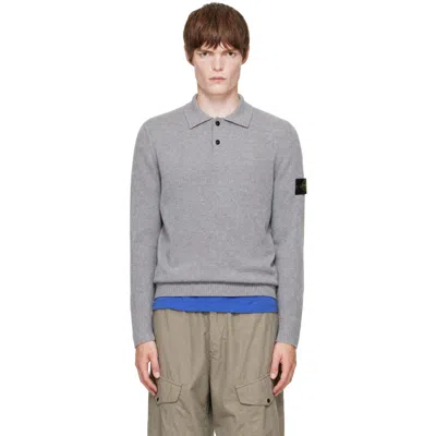 Stone Island Gray 5100018 Geelong Wool Ls Polo