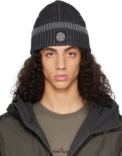 Stone Island Gray Contrast Knitted Badge Beanie In V0m65 Mel Charcoal