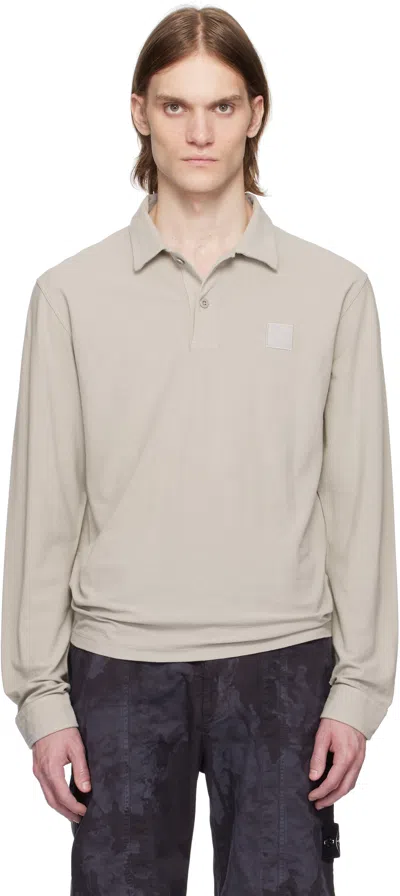 Stone Island Badge Logo Long Sleeves Polo Shirt In Gray