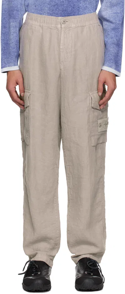 Stone Island Gray Diagonal Linen Cargo Pants In V0064 Dust