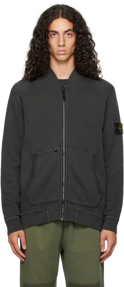 Stone Island Gray French Terry Bomber Jacket In V0162 Lead Grey