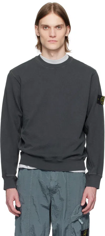 Stone Island Gray Malfilé Fleece Old Effect Sweatshirt In V0165 Charcoal