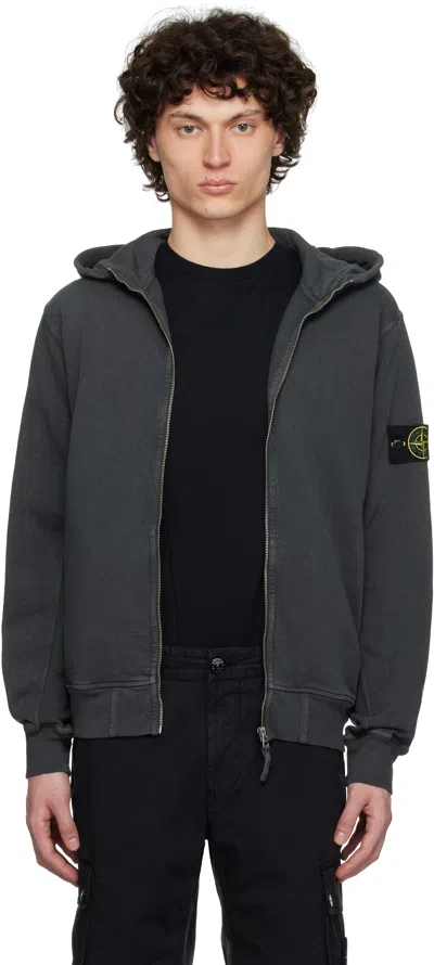 STONE ISLAND GRAY MALFILÉ FLEECE OLD EFFECT HOODIE