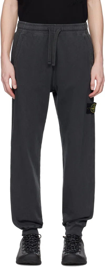 Stone Island Gray Malfilé Fleece Old Effect Sweatpants In V0165 Charcoal