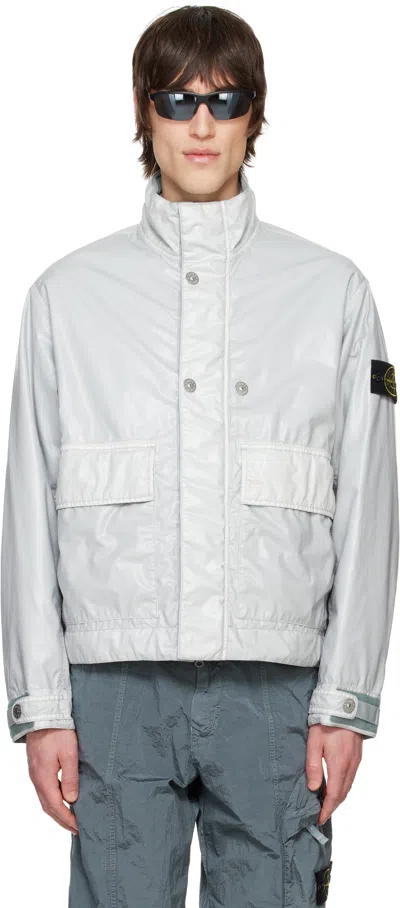 Stone Island Gray Mussola Gommata-tc Jacket In V0061 Pearl Grey