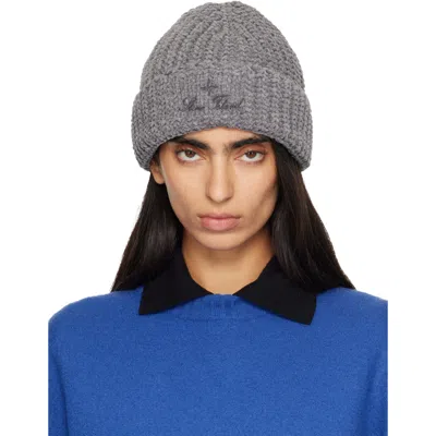 Stone Island Logo-embroidered Cotton-chenille Beanie In Gray