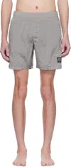 Stone Island Logo-patch Crinkled Swim Shorts In V0061 - Pearl Grey