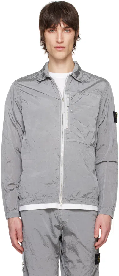 Stone Island Gray Regenerated Nylon Metal Econyl Overshirt In V0061 Pearl Grey