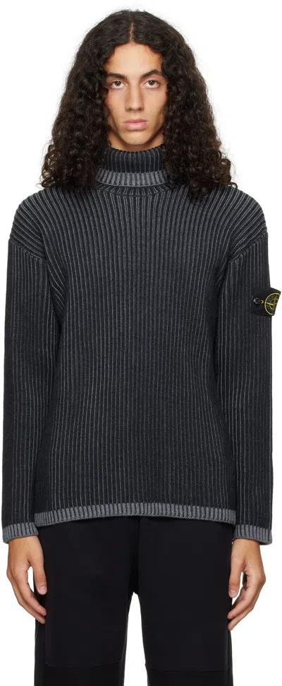 STONE ISLAND GRAY RIBBED ROLLNECK KNIT TURTLENECK