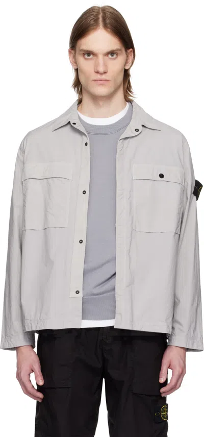Stone Island Gray Stretch Cotton Tela Paracadute Overshirt In V0061 Pearl Grey