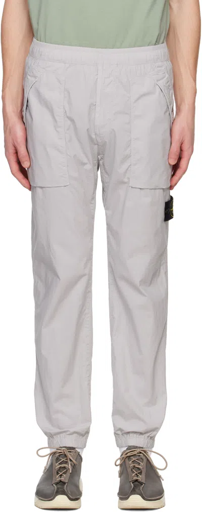 Stone Island Gray Stretch Cotton Tela Paracadute Sweatpants In V0061 Pearl Grey