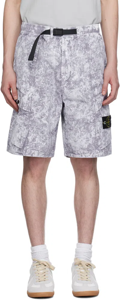 Stone Island Gray White Pigment On Tela Paracadute Stretch-tc Shorts In V0061 - Pearl Grey