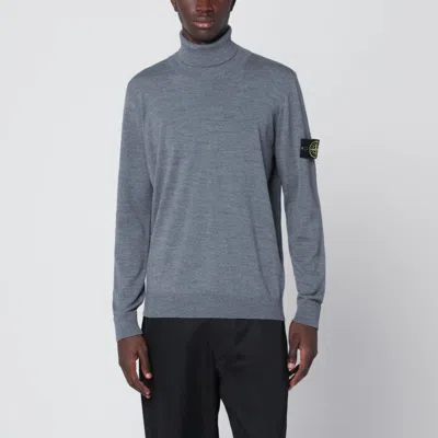 Stone Island Gray Wool Turtleneck Sweater