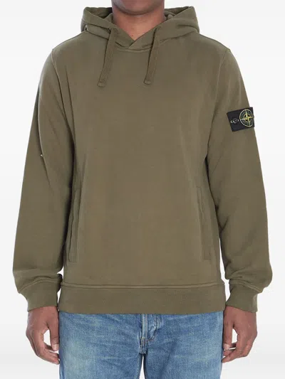Stone Island Logo Cotton Hoodie In Green