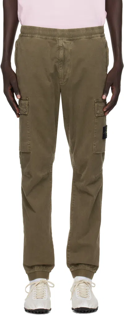 Stone Island Green 3100033 Stretch Organic Broken Twill Cotton Cargo Pants In Brown