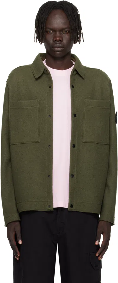Stone Island Green 5100058 Felted Rws Wool Overshirt