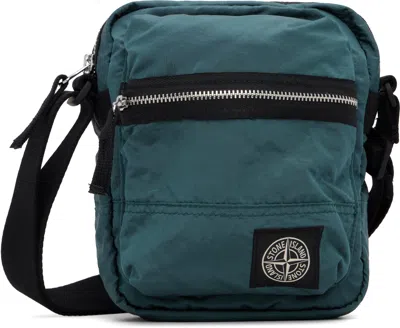 Stone Island Green 9200015 Coated Nylon Metal Econyl Pouch In Blue
