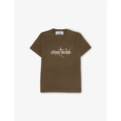 Stone Island Kids' Green Brand-print Short-sleeves Cotton-jersey T-shirt 2-12 In Brown