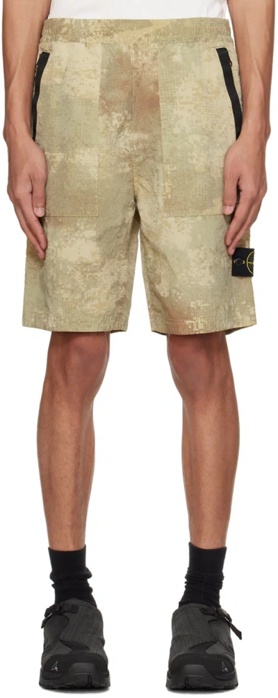 Stone Island Green Camouflage Shorts In V0091 Natural Beige
