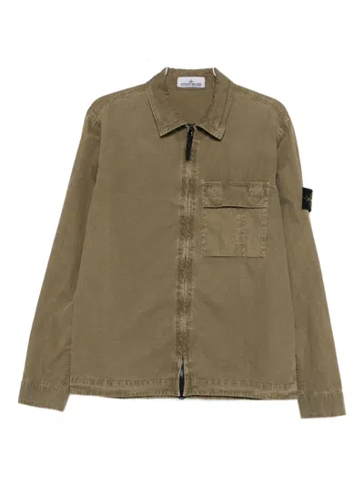 Stone Island Green Cotton Shirt In Brown