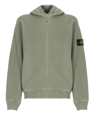 Stone Island Cotton Zip Hoodie In Musk