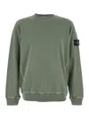 Stone Island Green Crewneck Sweatshirt With Logo Patch On The Sleeve In Cotton Man