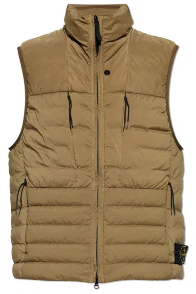 Stone Island Green Down Vest In Brown