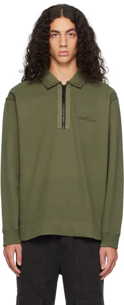 Stone Island Green Half-zip Polo In V0059 Musk