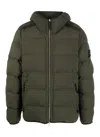 STONE ISLAND MEN'S GRAY HOODED DOWN JACKET WITH REMOVABLE LOGO PATCH