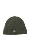 Stone Island Mens Green Brand-patch Ribbed Wool Beanie In Green